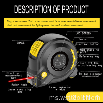 Laser Tape Measure 16Ft dengan Paparan Digital LCD